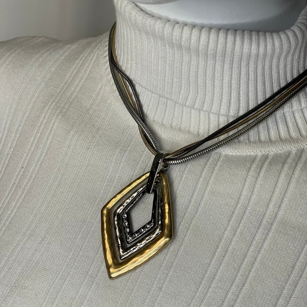 Chico's pendant necklace mixed metals signed costume jewelry gunmetal gray